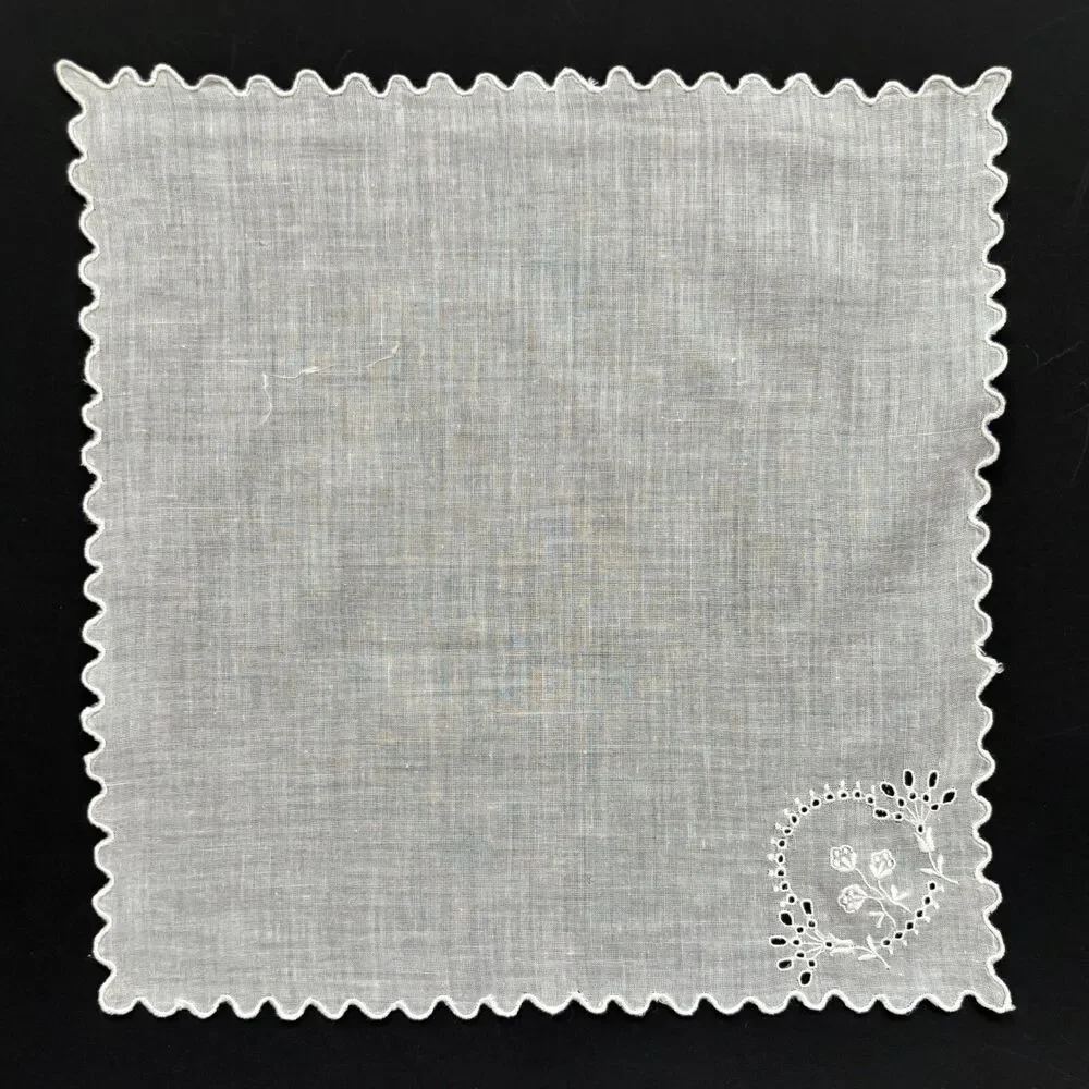 Embroidered Heirloom Wedding Handkerchief Cottage Vintage Feminine Dainty